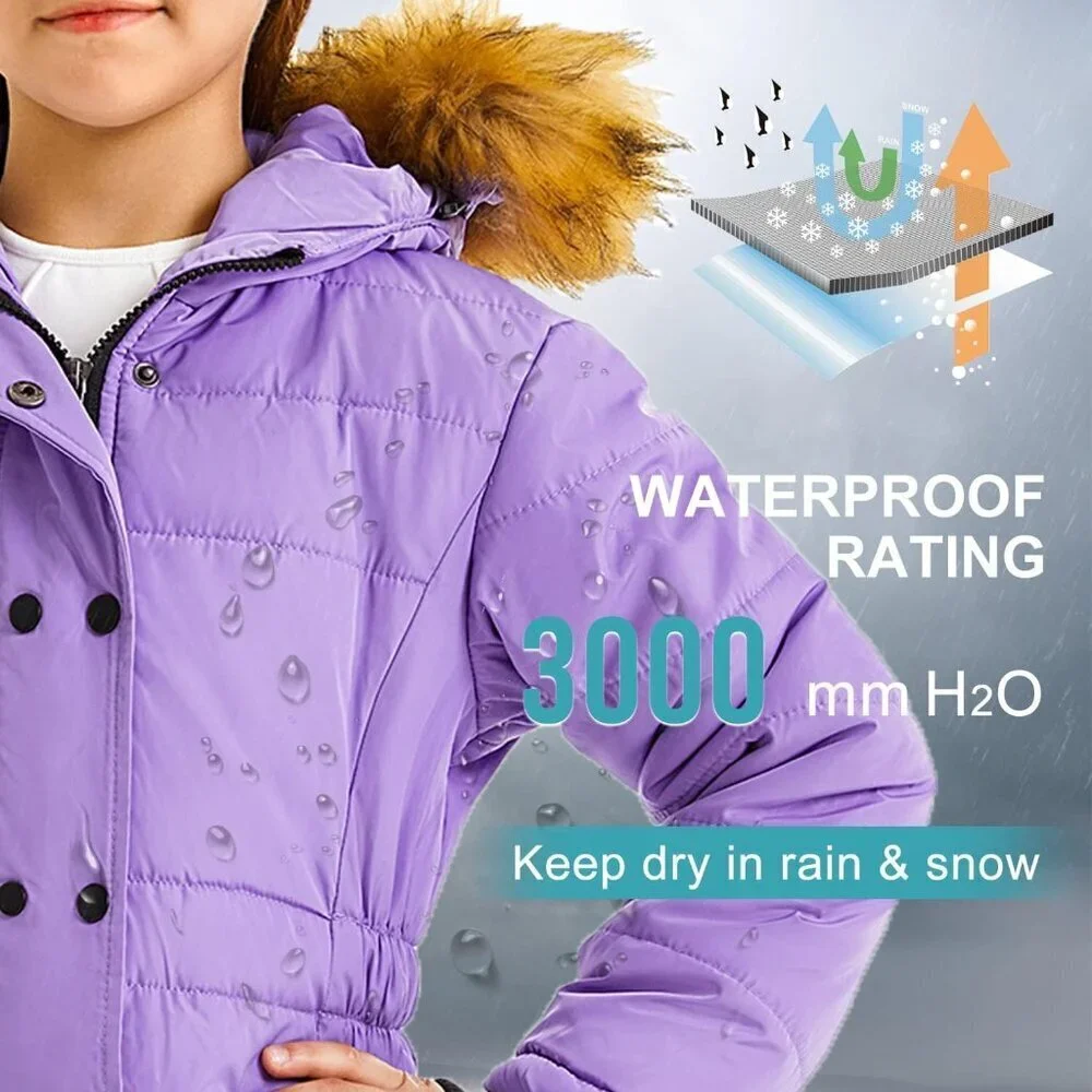 Girls Warm Winter Coats Thicken Long Parka Fleece Puffer Jacket Hooded Quilted W